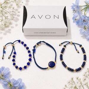 AVON Lovely Layers Bracelet Set-3 Bracelets In Blue Shamballa